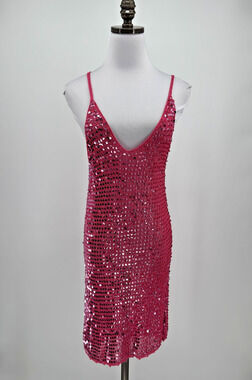 Retrofête Elliana Fuschia Sequin Crochet V Neck Sleeveless Sheath Dress Sz M/L